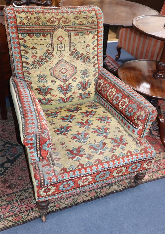 A late Victorian Kelim upholstered armchair